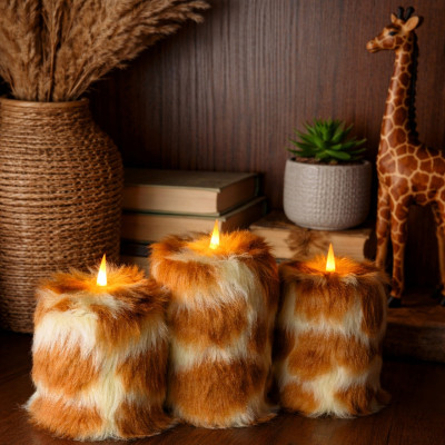 Giraffe Faux Fur Pillar LED Candle