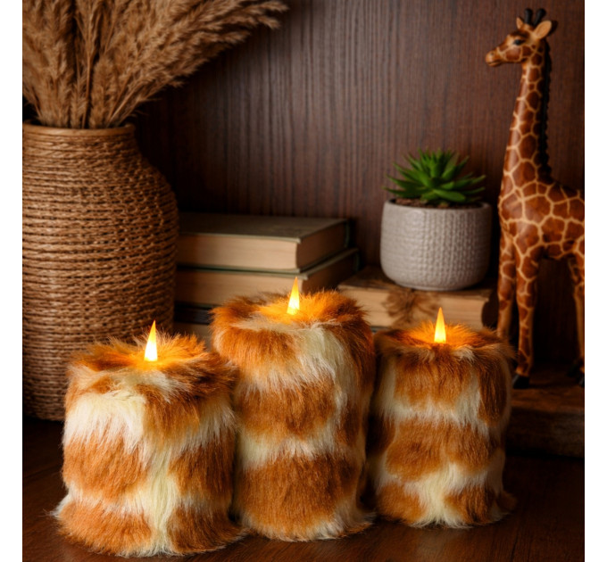 Giraffe Faux Fur Pillar LED Candle