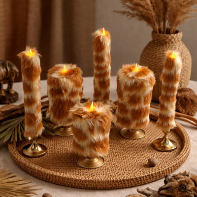 Giraffe Faux Fur Taper LED Candle