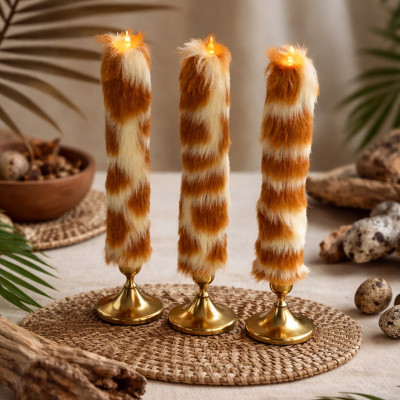 Giraffe Faux Fur Taper LED Candle