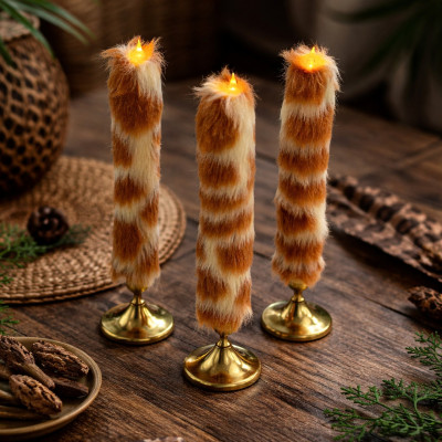 Giraffe Faux Fur Taper LED Candle