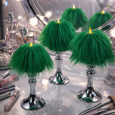 Green Furry LED Pillar Candle - Funky