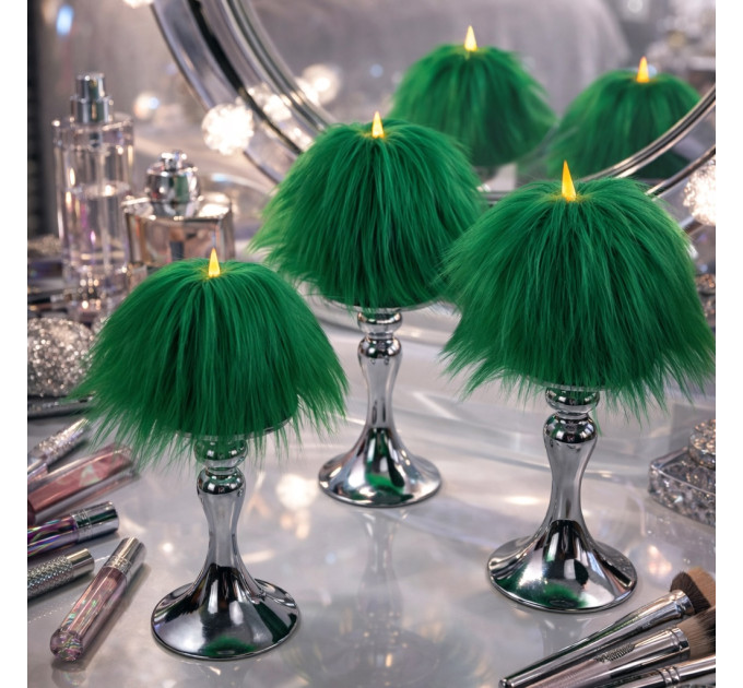 Green Furry LED Pillar Candle - Funky