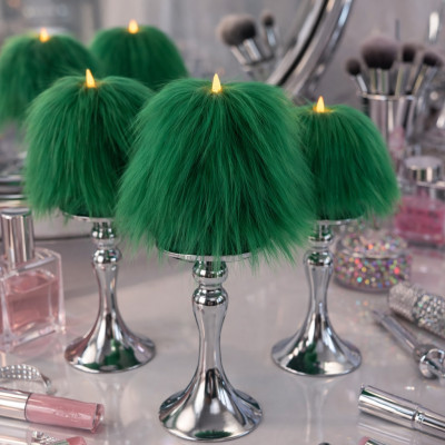 Green Furry LED Pillar Candle - Funky