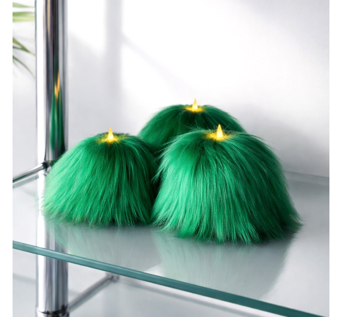 Green Furry LED Pillar Candle - Funky