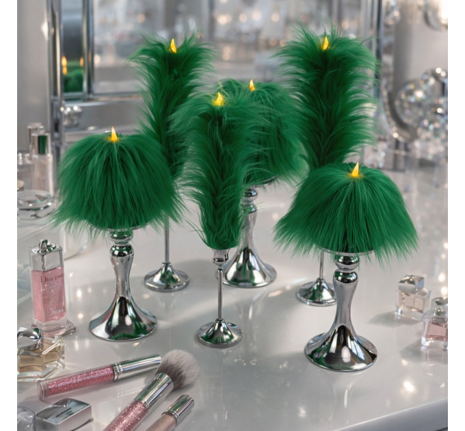 Green Furry LED Pillar Candle - Funky