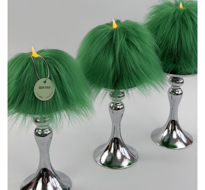 Green Furry LED Pillar Candle - Funky