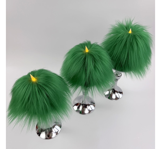 Green Furry LED Pillar Candle - Funky