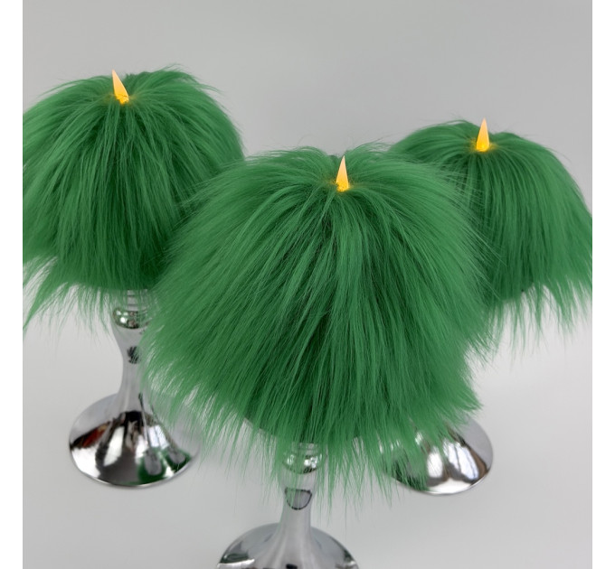 Green Furry LED Pillar Candle - Funky