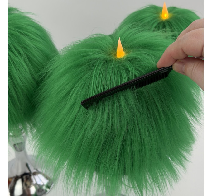 Green Furry LED Pillar Candle - Funky