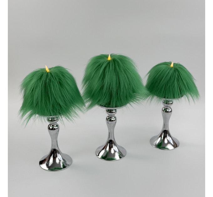 Green Furry LED Pillar Candle - Funky