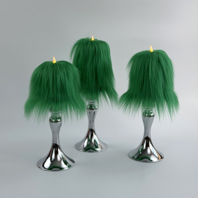 Green Furry LED Pillar Candle - Luxury