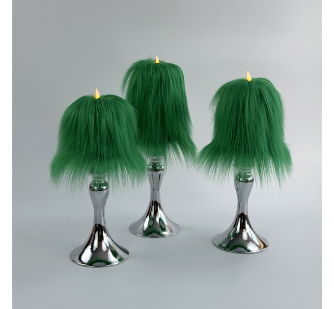 Green Furry LED Pillar Candle - Luxury