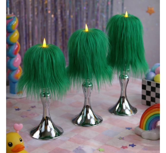 Green Furry LED Pillar Candle - Luxury