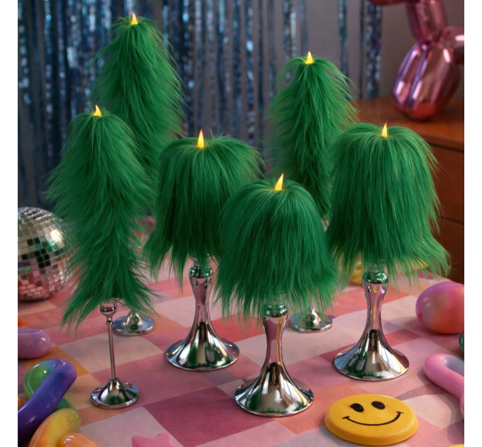Green Furry LED Pillar Candle - Luxury