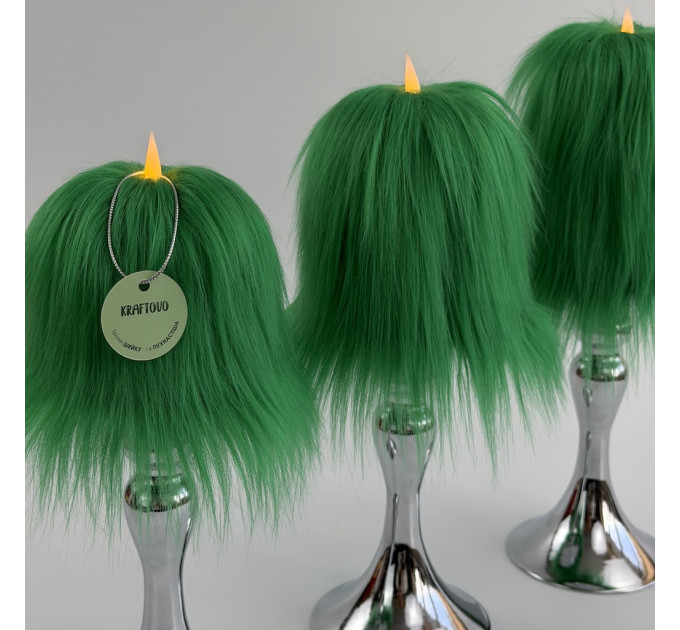 Green Furry LED Pillar Candle - Luxury