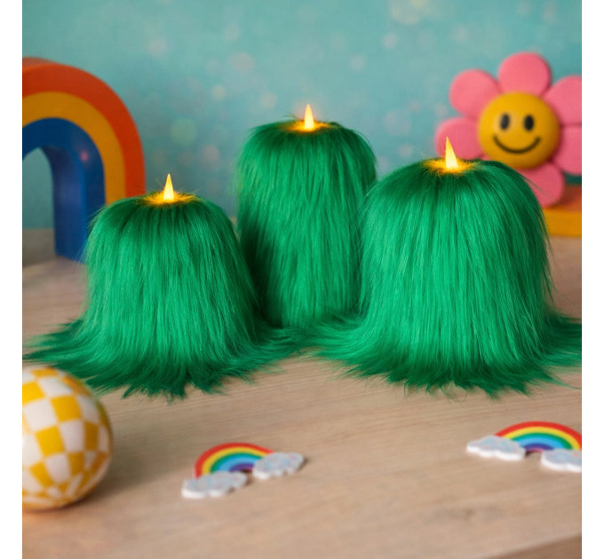 Green Furry LED Pillar Candle - Luxury