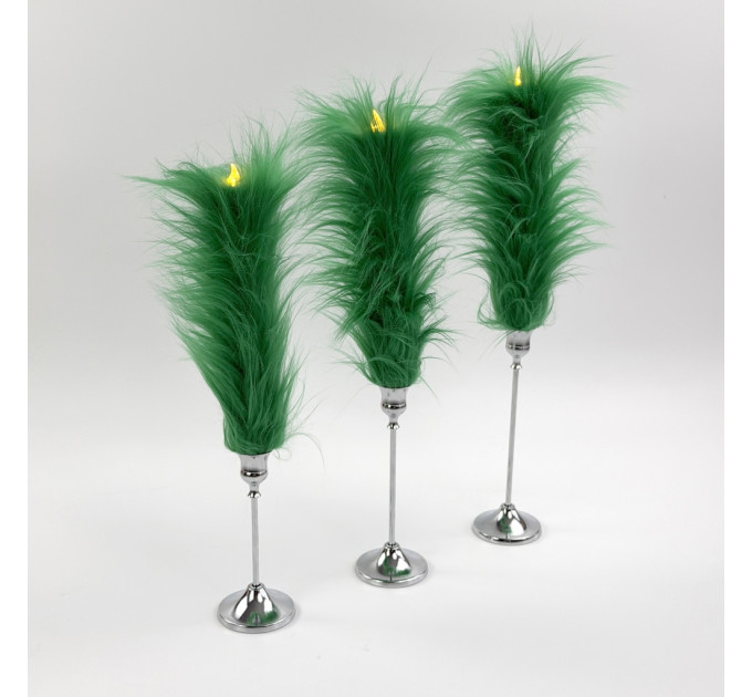 Green Furry LED Taper Candle - Funky