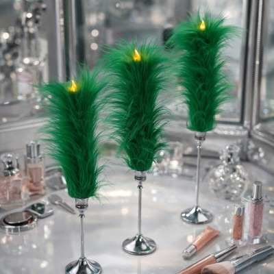 Green Furry LED Taper Candle - Funky