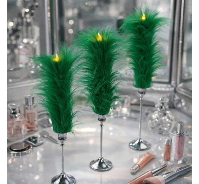 Green Furry LED Taper Candle - Funky