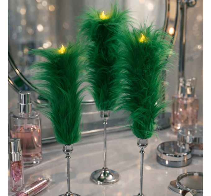 Green Furry LED Taper Candle - Funky
