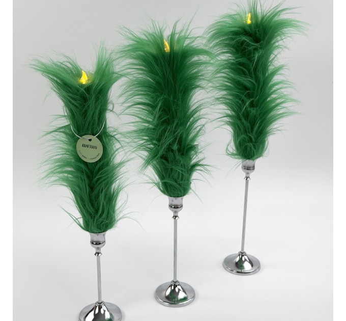 Green Furry LED Taper Candle - Funky