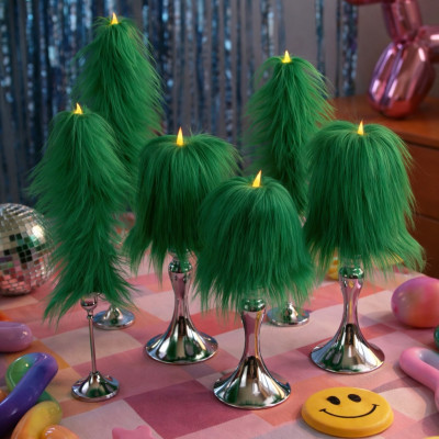 Green Furry LED Taper Candle - Luxury