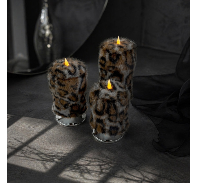Leopard Faux Fur Pillar LED Candle — Dark