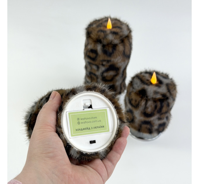 Leopard Faux Fur Pillar LED Candle — Dark