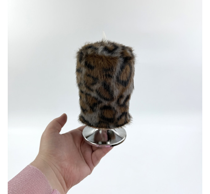 Leopard Faux Fur Pillar LED Candle — Dark