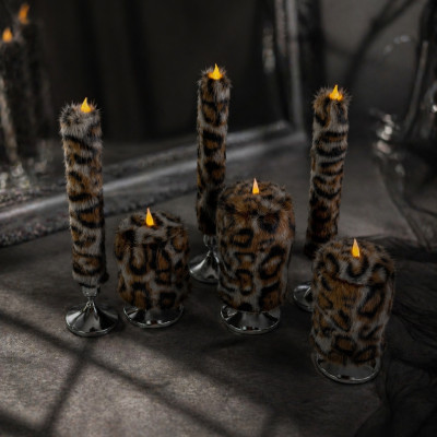 Leopard Faux Fur Pillar LED Candle — Dark