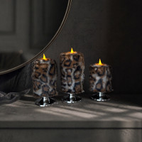 Leopard Faux Fur Pillar LED Candle — Dark