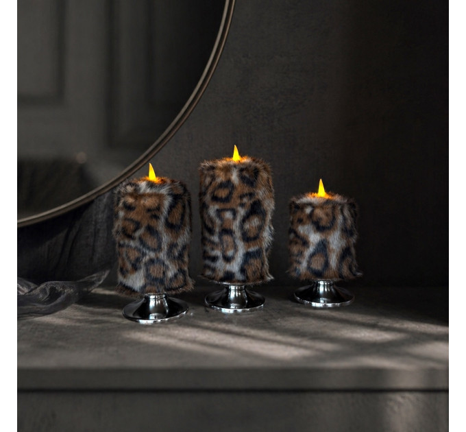 Leopard Faux Fur Pillar LED Candle — Dark