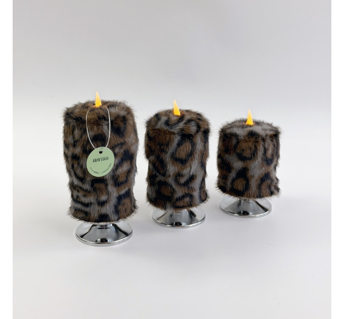 Leopard Faux Fur Pillar LED Candle — Dark
