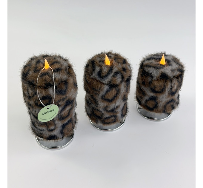 Leopard Faux Fur Pillar LED Candle — Dark