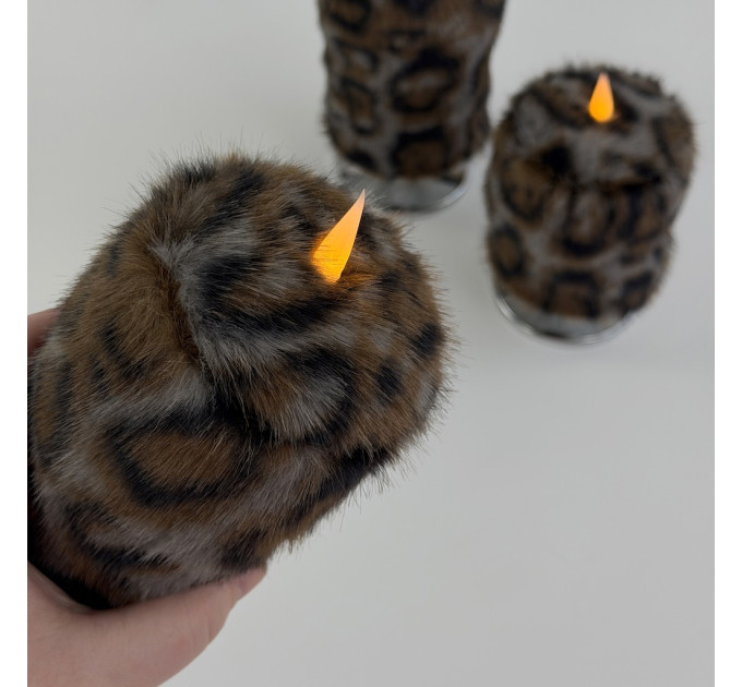 Leopard Faux Fur Pillar LED Candle — Dark