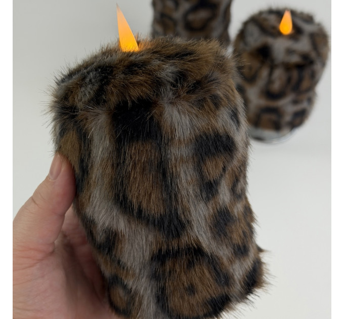 Leopard Faux Fur Pillar LED Candle — Dark