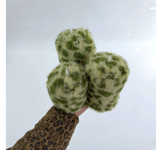 Leopard Faux Fur Pillar LED Candle — Green