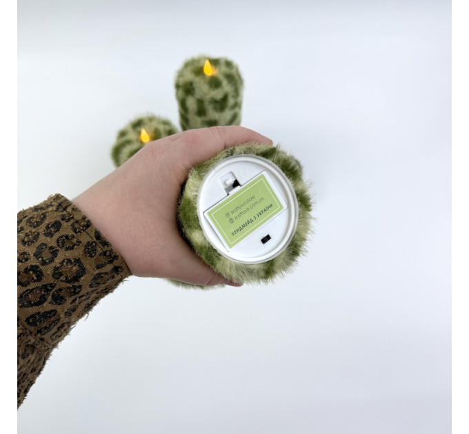 Leopard Faux Fur Pillar LED Candle — Green