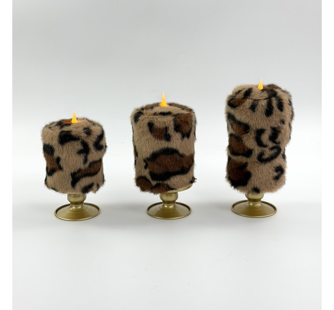 Leopard Faux Fur Pillar LED Candle — Classic