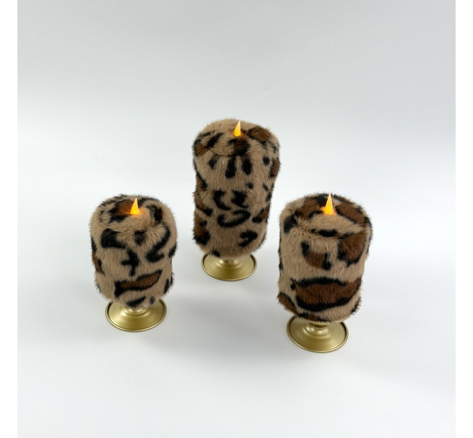 Leopard Faux Fur Pillar LED Candle — Classic