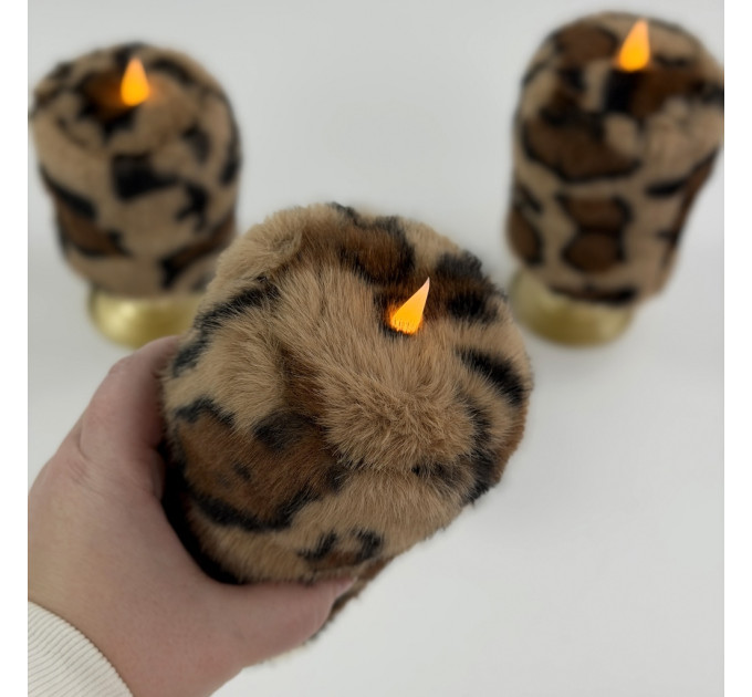 Leopard Faux Fur Pillar LED Candle — Classic