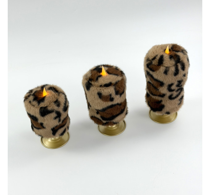 Leopard Faux Fur Pillar LED Candle — Classic