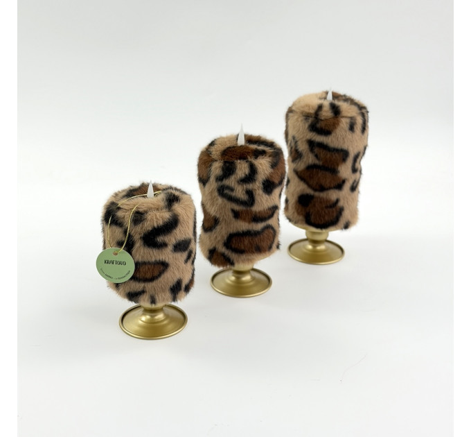 Leopard Faux Fur Pillar LED Candle — Classic