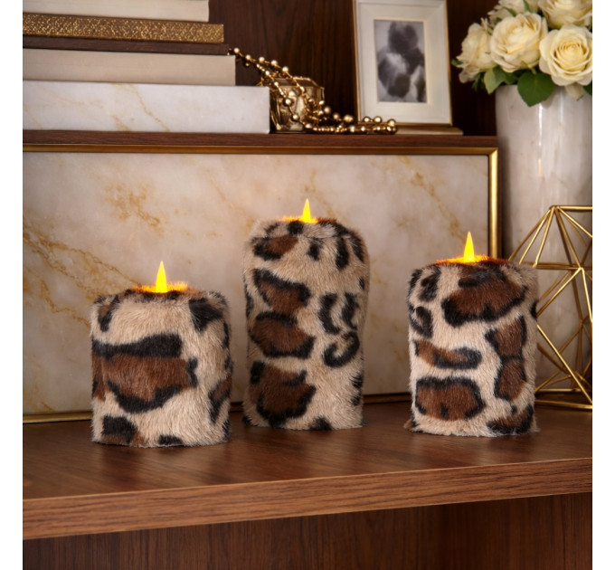 Leopard Faux Fur Pillar LED Candle — Classic