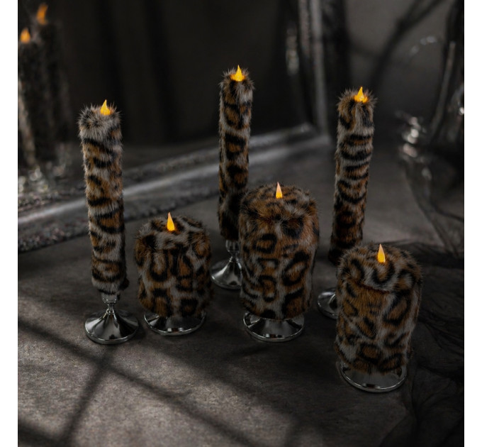 Leopard Faux Fur Taper LED Candle — Dark