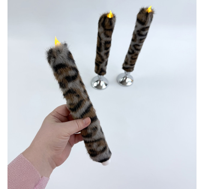 Leopard Faux Fur Taper LED Candle — Dark