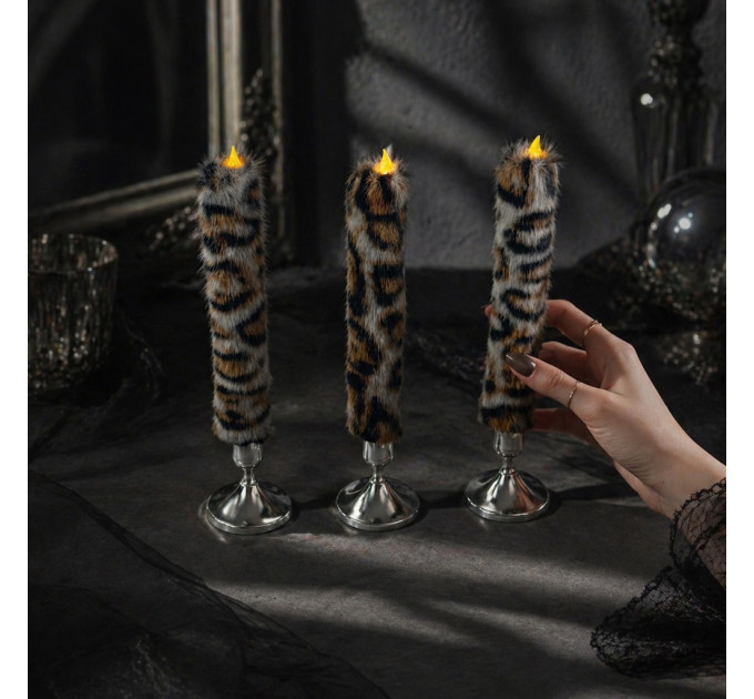 Leopard Faux Fur Taper LED Candle — Dark