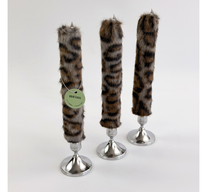 Leopard Faux Fur Taper LED Candle — Dark