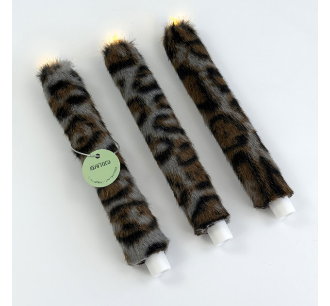 Leopard Faux Fur Taper LED Candle — Dark